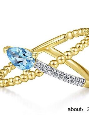 Gold Teardrop Blue Crystal Statement Ring - Unbranded